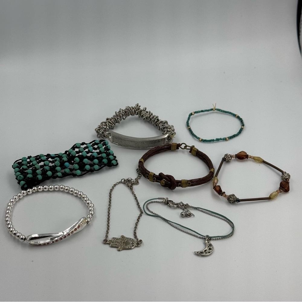 Bracelet Lot 8 Pieces Hamsa Hand and Moon Plus More Beaded and Adjustable